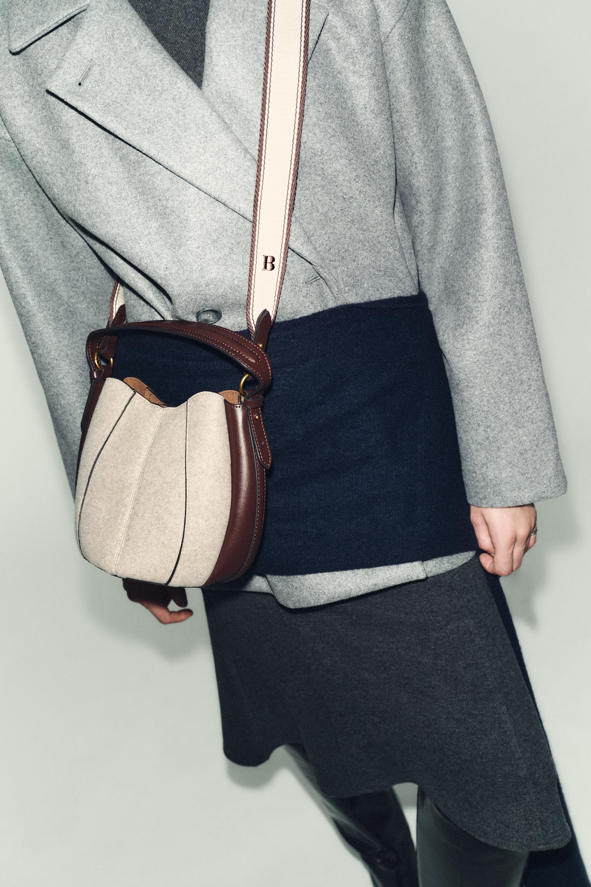 TOPSTITCHED FABRIC BUCKET BAG